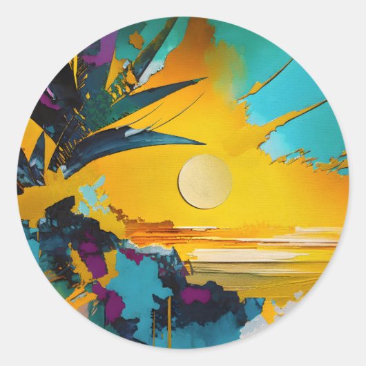 Golden Horizon – Abstract Tropical Sunset ラウンドシール (正面)