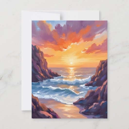 Golden Horizon | Ocean Sunset Watercolor Card (正面)