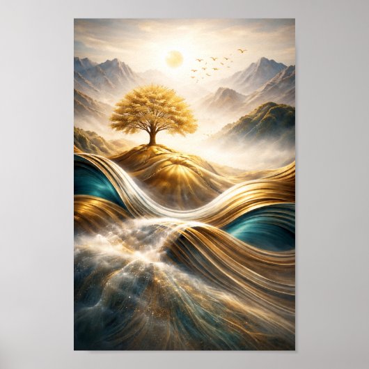 Golden Horizon: Tree of Serenity Wall Art ポスター (正面)