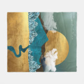 Golden Horizon with Blue Mountains フリースブランケット (正面(横))