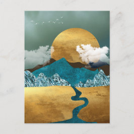 Golden Horizon with Blue Mountains ポストカード