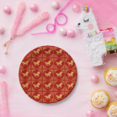 Golden Horse Greek Ornament Frame Red ペーパープレート (パーティー)