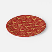 Golden Horse Greek Ornament Frame Red ペーパープレート (アングル)