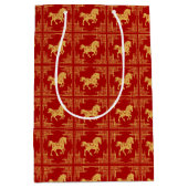 Golden Horse Greek Ornament Frame Red ミディアムペーパーバッグ (正面)