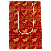 Golden Horse Greek Ornament Frame Red ミディアムペーパーバッグ (裏面)