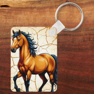 Golden Horse With Flowing Black Mane キーホルダー