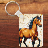 Golden Horse With Flowing Black Mane キーホルダー (正面)