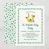 Golden Horseshoe Clover Pattern St Patrick's Day 招待状 (正面/裏面)