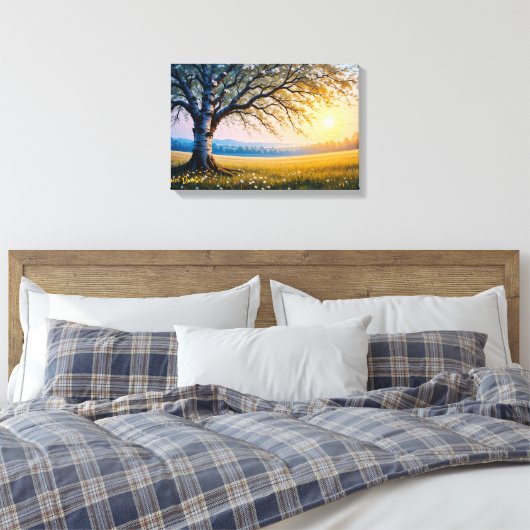 Golden Hour Birch Tree Meadow キャンバスプリント (インサイチュ (寝室))