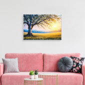 Golden Hour Birch Tree Meadow キャンバスプリント (インサイチュ (リビング))