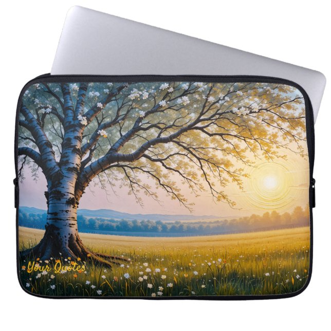 Golden Hour Birch Tree Meadow ラップトップスリーブ (正面)