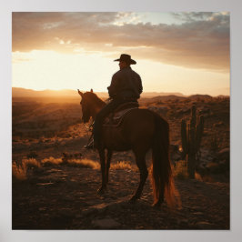 Golden Hour Desert Print - Peaceful Lone Rider  ポスター
