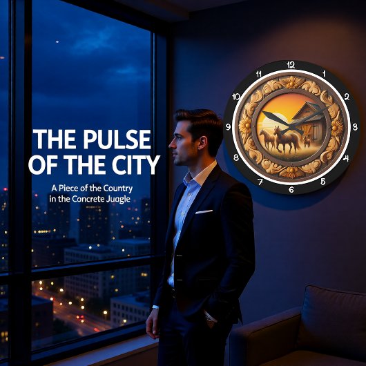 Golden Hour Equine Heritage ラージ壁時計