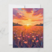 Golden Hour Flower Field Watercolor Sunset Card (正面)