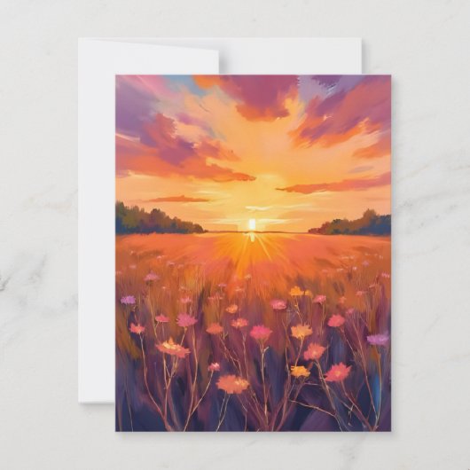 Golden Hour Flower Field Watercolor Sunset Card (正面)