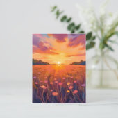 Golden Hour Flower Field Watercolor Sunset Card (スタンド正面)