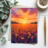 Golden Hour Flower Field Watercolor Sunset Card