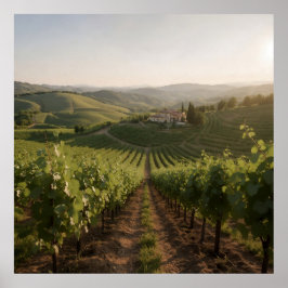 Golden Hour Harvest - Panoramic Tuscany Vineyard ポスター