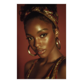 Golden Hour Melanin Beauty Headwrap Portrait フォトプリント
