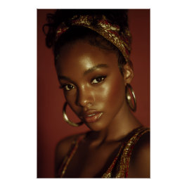 Golden Hour Melanin Beauty Headwrap Portrait ポスター