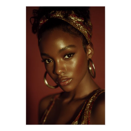 Golden Hour Melanin Beauty Headwrap Portrait ポスター (正面)