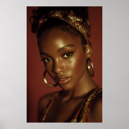 Golden Hour Melanin Beauty Headwrap Portrait ポスター