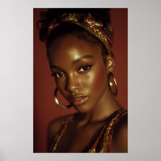 Golden Hour Melanin Beauty Headwrap Portrait ポスター (正面)