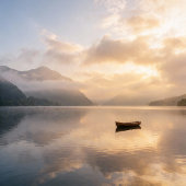 Golden Hour Mist & Boat Scenery, 15 oz ツートーンマグカップ