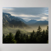 Golden Hour Misty Peaks Evergreen Forest Art ポスター (正面)