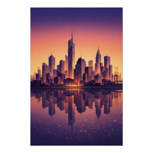 Golden Hour Modern City Skyline – Minimalist Urban ポスター (正面)