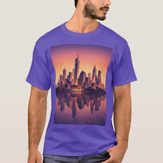 Golden Hour Modern City Skyline – Minimalist Urban Tシャツ (正面)