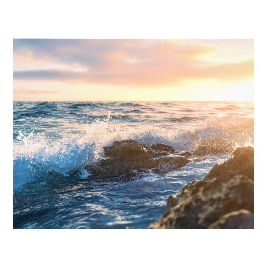 Golden Hour Ocean Waves Crashing on Rocks Sunset フォトプリント (正面)