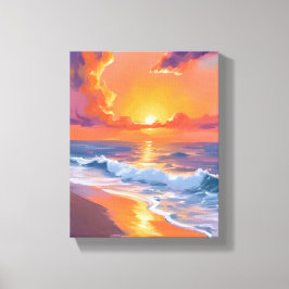 Golden Hour Orange Sunset Beach Ocean Painting キャンバスプリント