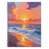 Golden Hour Orange Sunset Beach Ocean Painting ノートブック (正面)