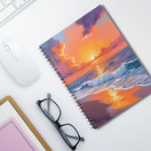 Golden Hour Orange Sunset Beach Ocean Painting ノートブック