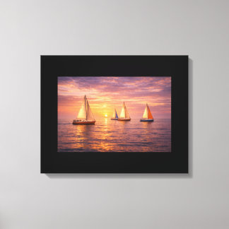 Golden Hour Sailboats Canvas Wall Art | Coastal Su キャンバスプリント