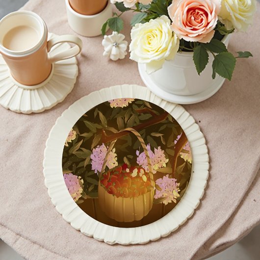 Golden Hour Strawberry Basket ラウンドペーパーコースター