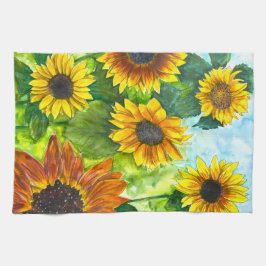 Golden Hour Sunflower Watercolor Art Kitchen Towel キッチンタオル