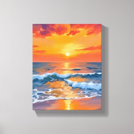 Golden Hour Sunset Ocean Beach Painting キャンバスプリント (正面)