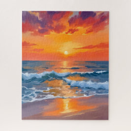 Golden Hour Sunset Ocean Beach Painting ジグソーパズル