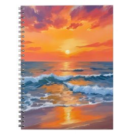 Golden Hour Sunset Ocean Beach Painting ノートブック