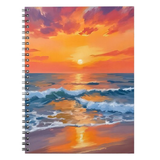 Golden Hour Sunset Ocean Beach Painting ノートブック (正面)