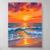 Golden Hour Sunset Ocean Beach Painting ポスター (正面)