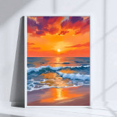 Golden Hour Sunset Ocean Beach Painting ポスター