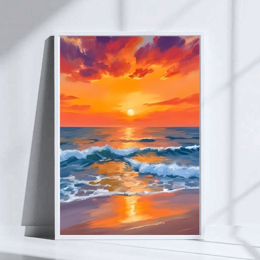 Golden Hour Sunset Ocean Beach Painting ポスター