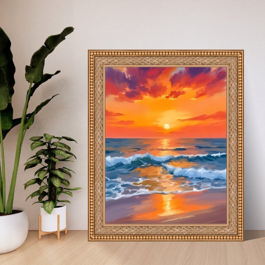 Golden Hour Sunset Ocean Beach Painting ポスター