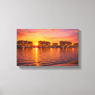 Golden Hour Waterfront Cityscape Print | Sunset Ma キャンバスプリント