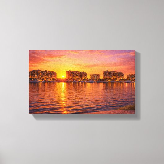 Golden Hour Waterfront Cityscape Print | Sunset Ma キャンバスプリント (正面)