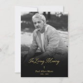 Golden In Loving Memory BW Photo Funeral Service ノートカード (正面)