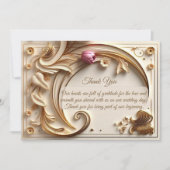 Golden Ivory Baroque Asymmetric Crescent Wedding サンキューカード (正面)